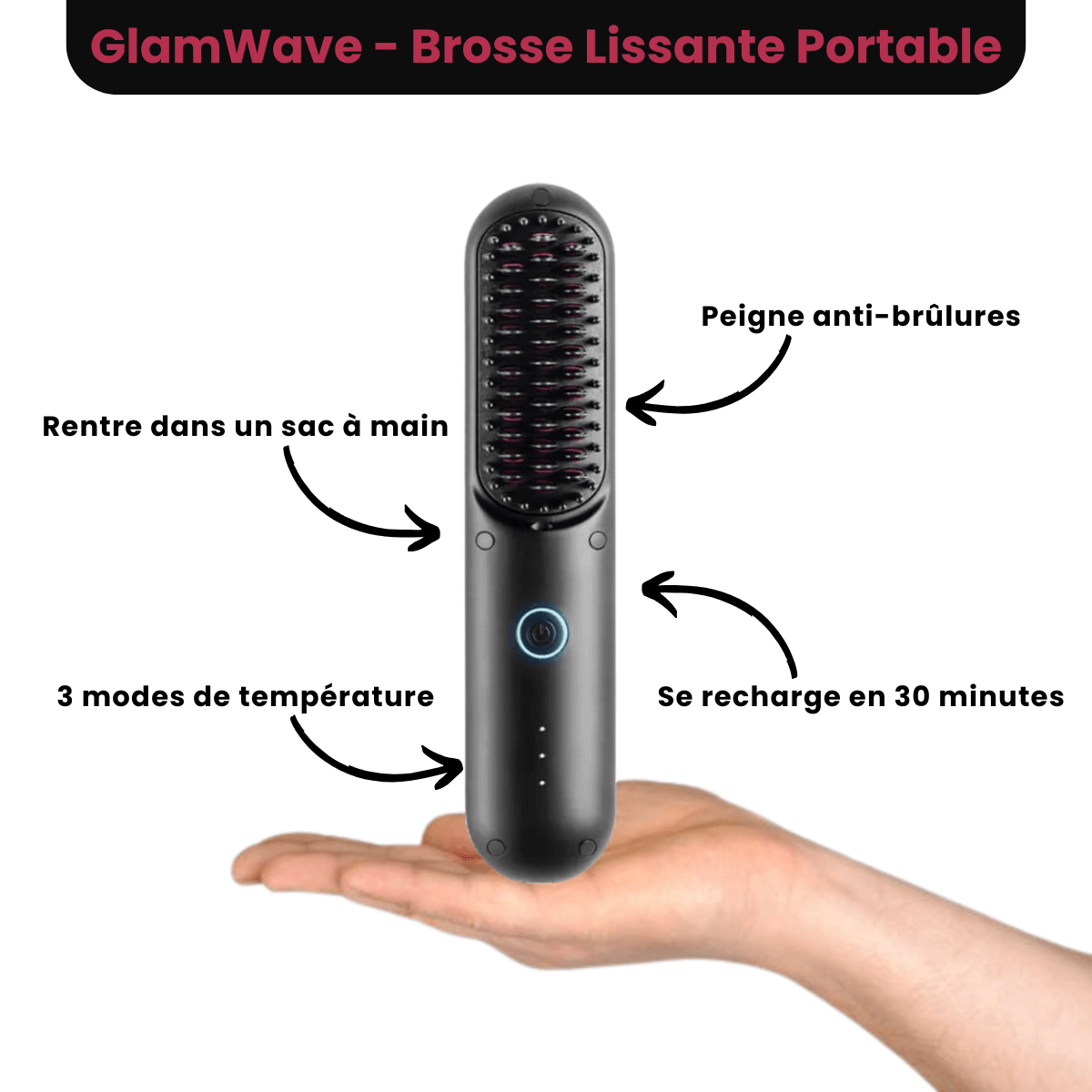 GlamWave Brosse Lissante Portable et Rechargeable