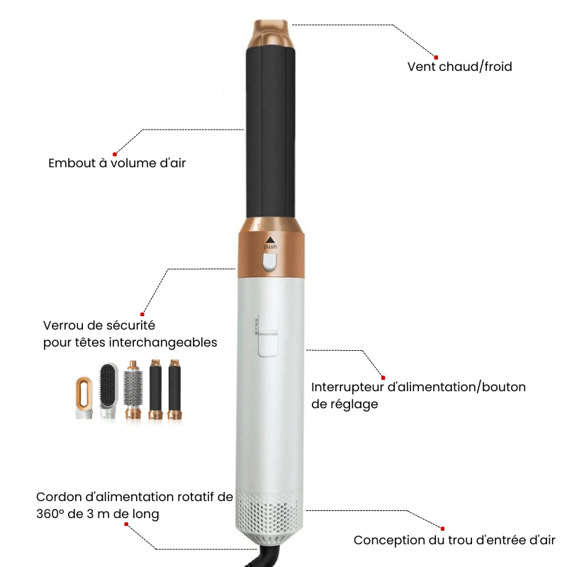 Air Glam Pro 5 en 1 - Sèche, Lisse, Crée des Boucles et Volume