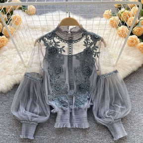 Blouse en Tulle avec Détails Brodés Priene