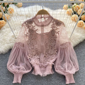 Blouse en Tulle avec Détails Brodés Priene